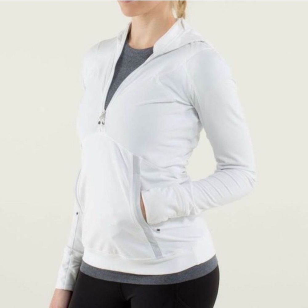 Like New Lululemon White Hooded Quarter Zip Jacket